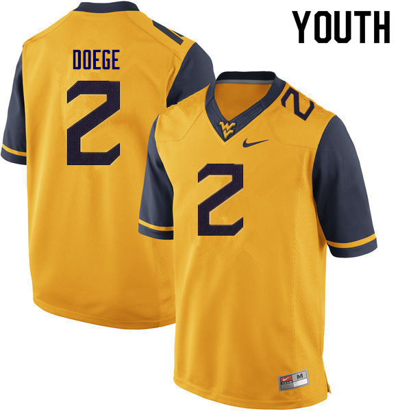 NCAA Youth Jarret Doege West Virginia Mountaineers Gold #2 Nike Stitched Football College Authentic Jersey HG23Y45AU